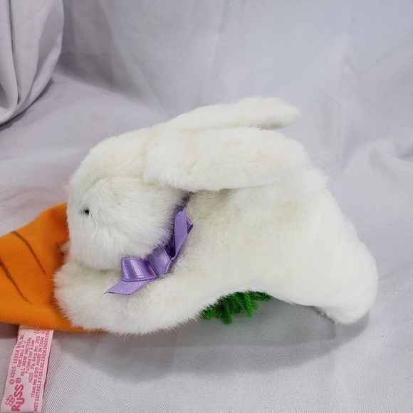 Russ Slumber White Bunny Rabbit In Carrot Plush Stuffed Toy 10 Inch Sleepy Eyes - Picture 4 of 9